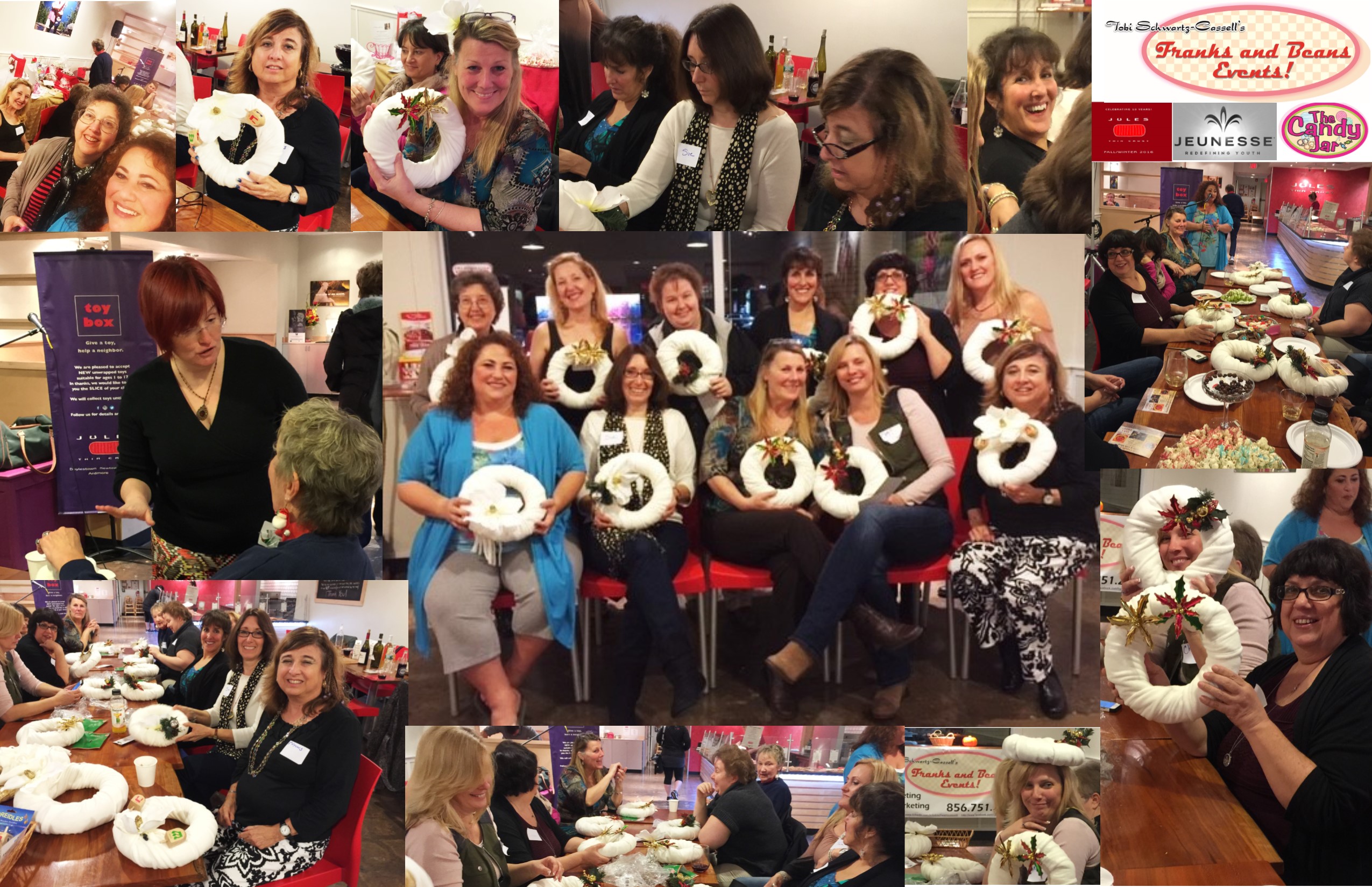 Our Designer-Instructor Amy Ettelson helped us create a beautiful, warm and welcoming wreath. We thank The Candy Jar of Collingswood and Kim Konefsky of Jeunesse for their sponsorship of this fun evening.