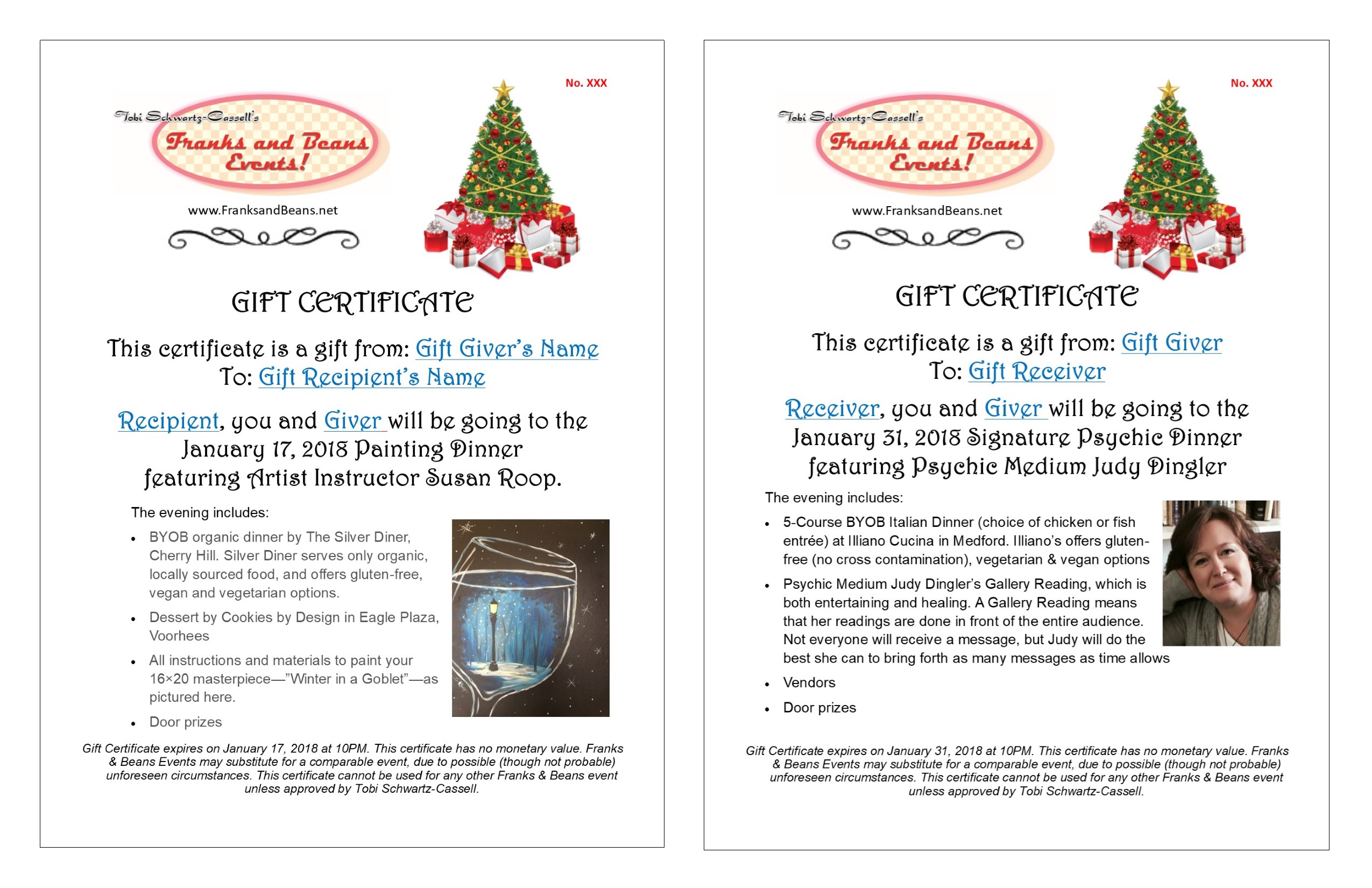 Gift her a gift certificate to our Painting Dinner or Signature Psychic Dinner