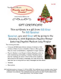 Gift her a Gift Certificate to our Signature Psychic Dinner