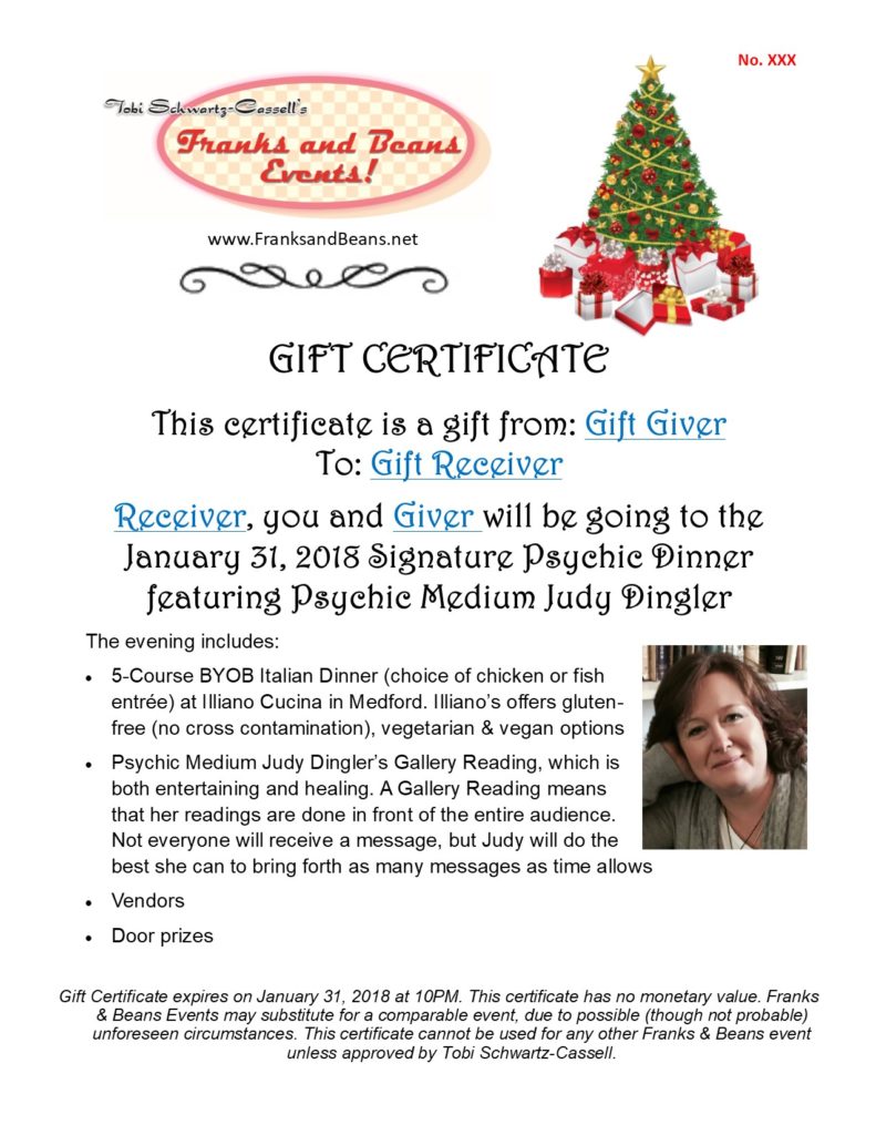 Gift her a Gift Certificate to our Signature Psychic Dinner